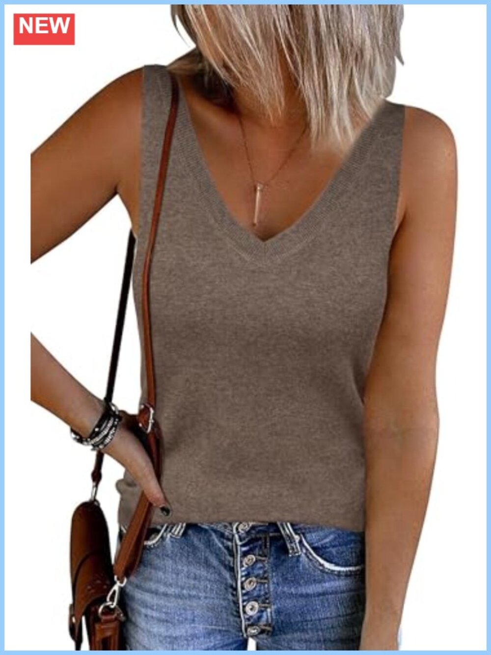 Wool Blend Slim Fit V Neck Fall Work Sweater Tank Top
